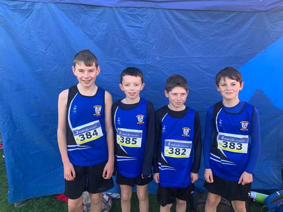 L-R Liam McKeown , Cian McQuilllan, Ross Hillen & Connor Duff who competed in the U12 Race for St Peters