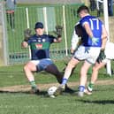 Val Leddy fires home a goal for St Martins against Rathvilly. (Pic: Arthur Kinahan)