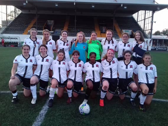 The Dundalk FC Ladies team before their clash with Bellurgan United in Oriel Park
