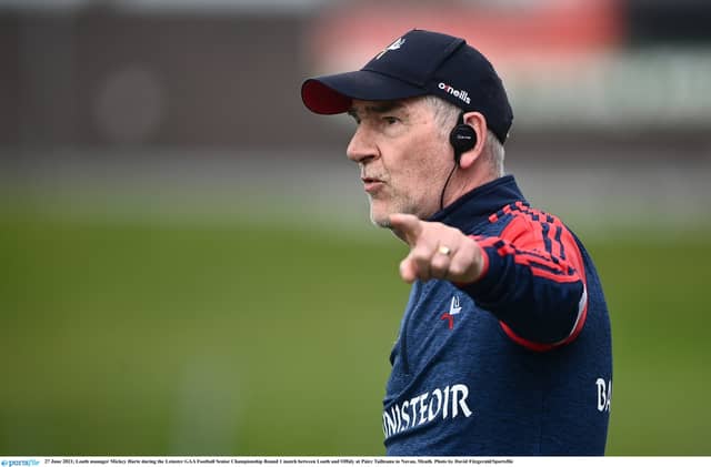 Louth manager Mickey Harte on the sidelines during their clash with Offaly. Pic: David Fitzgerald/Sportsfile