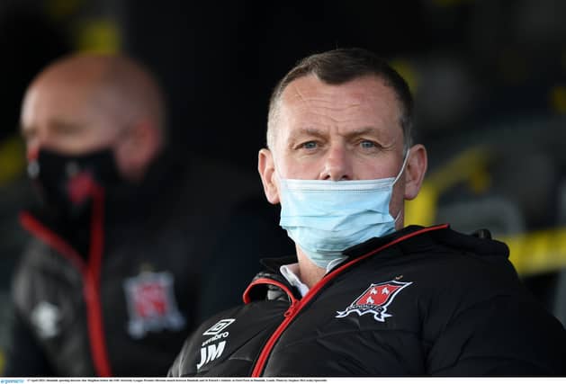 Dundalk FC Sporting Director Jim Magilton, watching on from the stands as the Lilywhites gained a draw at home to St Pats