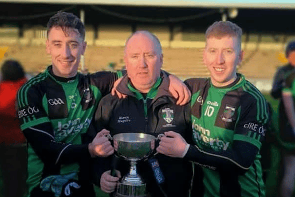 Derek, Kieran and Dean Maguire celebrate after Dundalk Young Irelands' Leinster JFC final win over St. Brigid's in Drogheda in 2018.