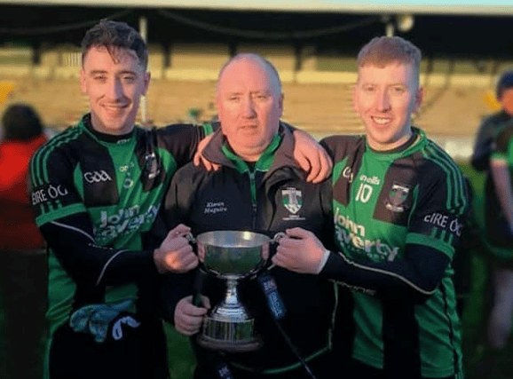 Derek, Kieran and Dean Maguire celebrate after Dundalk Young Irelands' Leinster JFC final win over St. Brigid's in Drogheda in 2018.