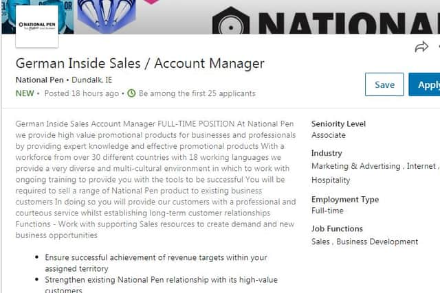 BELOW: Screenshots of the job advert on Linkedin.com