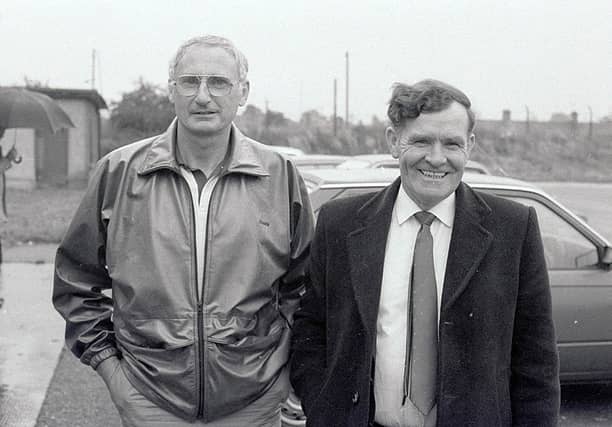 Mickey Whelan, with then Louth County Board chairman Paddy Lennon, at the time of his appointment as Wee County manager in 1985. (Pic: Arthur Kinahan)
