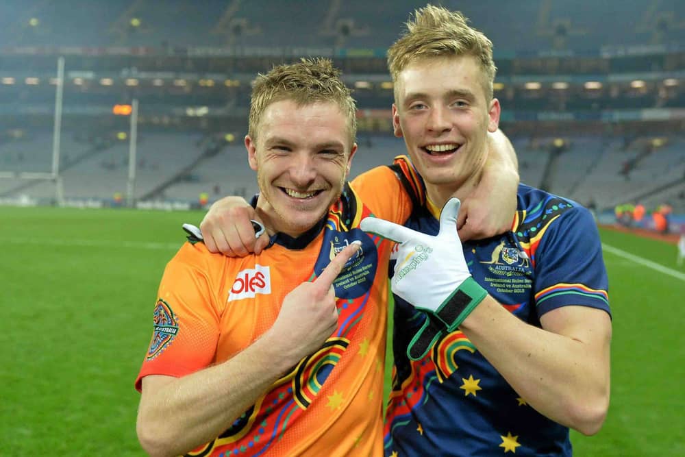 Louth's Ciarán 'Casey' Byrne (right) was coached by at DCU and played alongside Laois legend Ross Munnelly for Ireland.