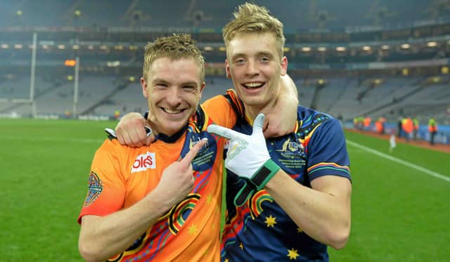 Louth's Ciarán 'Casey' Byrne (right) was coached by at DCU and played alongside Laois legend Ross Munnelly for Ireland.