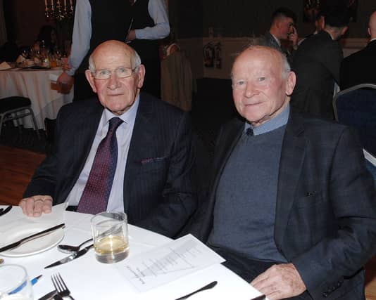 The great Jim McArdle (left), with a fellow Roche Emmets legend Mick Brady, played for Louth in the 1960 Dowdallshill clash with Roscommon. (Pic: Arthur Kinahan)