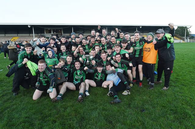 Dundalk Young Irelands celebrate Saturday's Leinster JFC final victory over St. Brigid's in Drogheda. (Pic: Arthur Kinahan)