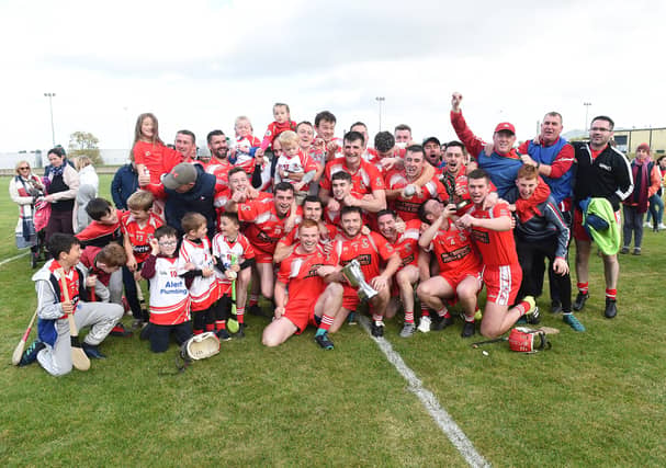 Knockbridge celebrate their Louth senior hurling final win over St. Fechin's. (Pic: Arthur Kinahan)