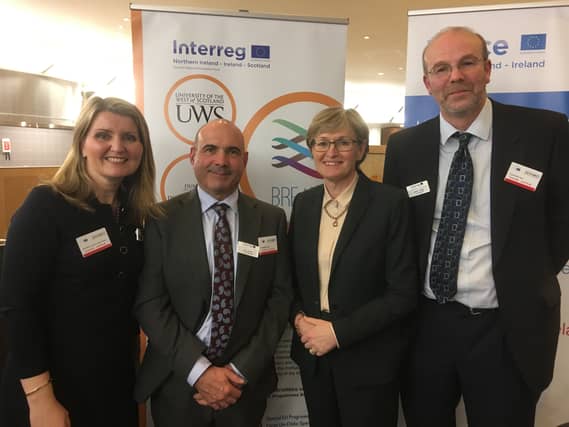 Prof. Lorraine Martin (QUB), Dr Keith Thornbury (DkIT), Mairead McGuinness, MEP, Vice President of the European Parliament and Prof. John Lockhart (UWS).