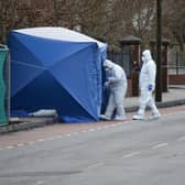 The scene of the fatal stabbing on the Avenue Road being technically examined