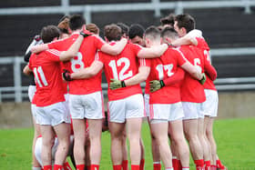 The Louth team enter into a huddle prior to Sunday's win in Tullamore