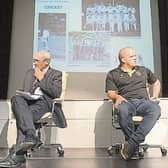 Left to right: Liam Burns Dundalk FC, Matt Dempsey, President RDS, Callum Black, Ulster Rugby at Dundalk Grammar School.