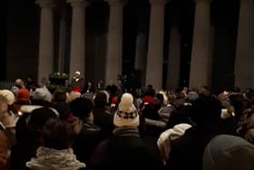 Iman Nooh, Dundalk Islamic Community addresses the crowd gathered at the Yosuke Sasaki vigil