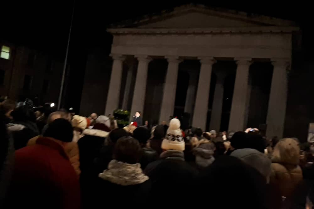 Cllr John McGahon addressing the crowd at the vigil for Yosuke Sasaki