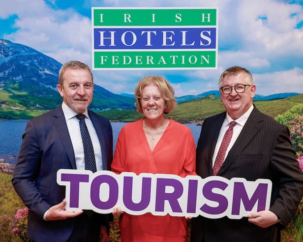 Hoteliers from across the country recently met with TDs and Senators to discuss the key challenges facing Irish tourism and the necessary measures the Irish Hotels Federation is calling for. Pictured (l-r):  Paul Gallagher, IHF CEO; Paula Butterly, TD and Matt OConnor, IHF President