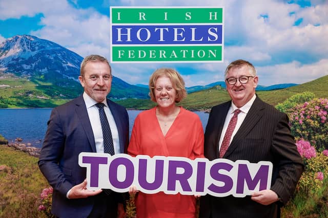 Hoteliers from across the country recently met with TDs and Senators to discuss the key challenges facing Irish tourism and the necessary measures the Irish Hotels Federation is calling for. Pictured (l-r): Paul Gallagher, IHF CEO; Paula Butterly, TD and Matt OConnor, IHF President
