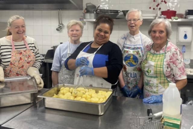 Ruth, Rose, Stephanie, Frances and Annette, volunteer cooks for Meals on Wheels in Muirhevnamor community kitchen