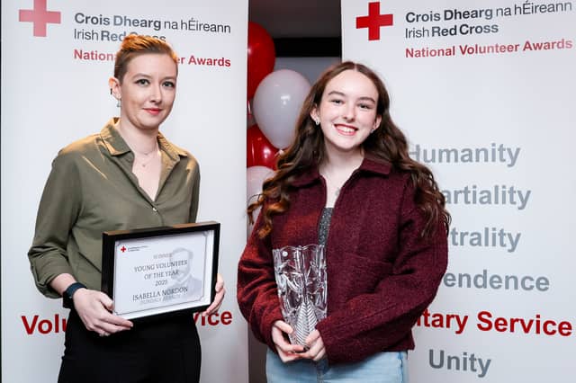 Lorna Costello and Isabella Nordon from the Dundalk Red Cross who was awarded Young Volunteer of the Year 2025