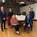 At the launch of the Drumlin Storytelling Festival 2026 were (L-R) Robert Burns, Chief Executive; Audrey Wilson, Creative Communities Engagement Officer; Deirdriú McQuaid, County Librarian & Head of Cultural Services; Francie McCarron, Storyteller in Residence; Cllr Aidan Campbell, Cathaoirleach, and Darren McCreesh, Acting Arts Officer
