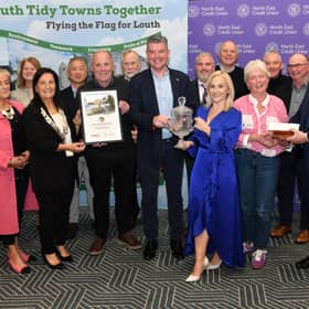 Representatives from Dromiskin Tidy Towns who were overall winners in Louth Looking Good 2026 receive their award from Naomi O'Donohoe, North East Credit Union, David Conway, Chief Executive of LCC and Dolores Minogue, Cathaoirleach LCC 
