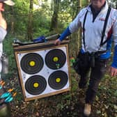 Alan Convery at one of the targets with all his arrows in the gold ring