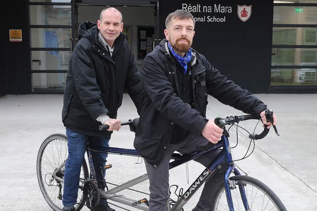Co Pilot Mark Fitzimons and  Pilot  James O Hanlon  on their way on a 60K cycle to raise funds for Realt Na Mara's Autistic  class 