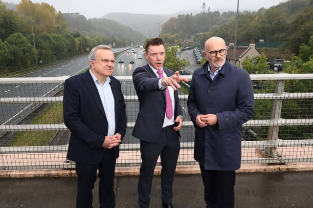Panagiotis Demestichas, CEO and Chairman of Wings ICT Solutions (left) with Brian McHugh, Managing Director of Vantage Towers Ireland and Eoin MacManus, Chief Business Officer at Three, at the official launch of Ireland's first 5G Emerald Motorway Corridor project
