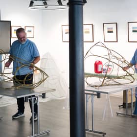 Participants Alan Duff and Noreen Muckian creating their pieces