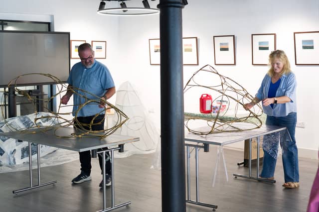 Participants Alan Duff and Noreen Muckian creating their pieces
