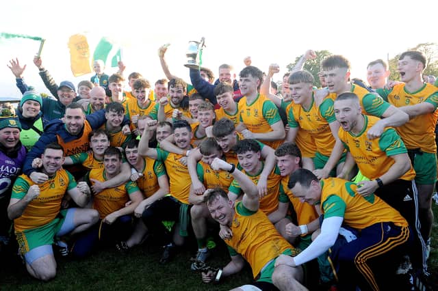 Stabannon Parnells celebrate with the Seamus Flood Cup at the Grove, Casltebellingham