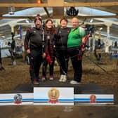CúChulainn Archers’ William Burke, Lisa Burke, Dolores Burke and Adria Quinn at Drumquin Indoor 3D competition