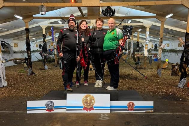 CúChulainn Archers’ William Burke, Lisa Burke, Dolores Burke and Adria Quinn at Drumquin Indoor 3D competition