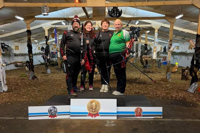 CúChulainn Archers’ William Burke, Lisa Burke, Dolores Burke and Adria Quinn at Drumquin Indoor 3D competition