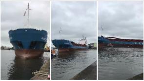VIDEO: Stunning footage captures 3,000 tonne cargo ship maneuvering in Dundalk port