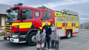 Pupils of Scoil Mhuire gan Smál visited by the Dundalk Fire Brigade personnel