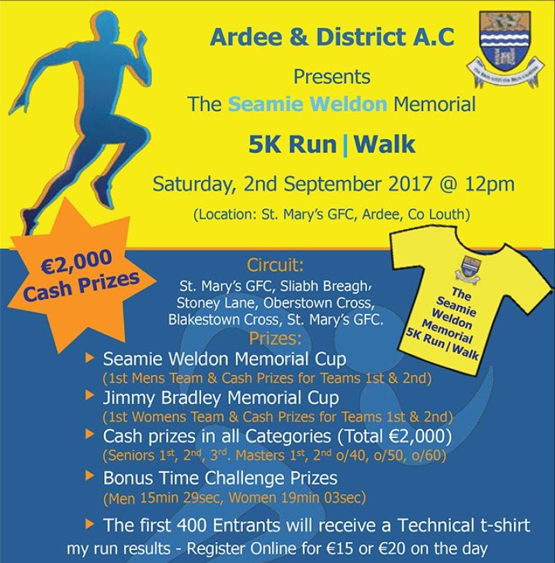 Registration for Ardee 2017 Seamie Weldon Memorial 5K Road Race closes today
