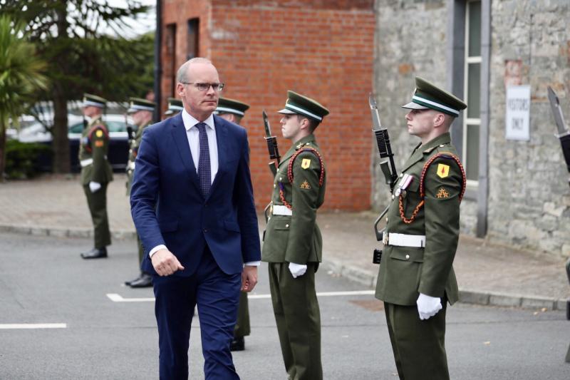 Minister Coveney visits Aiken Barracks Dundalk to review troops going on UN mission to Golan Heights