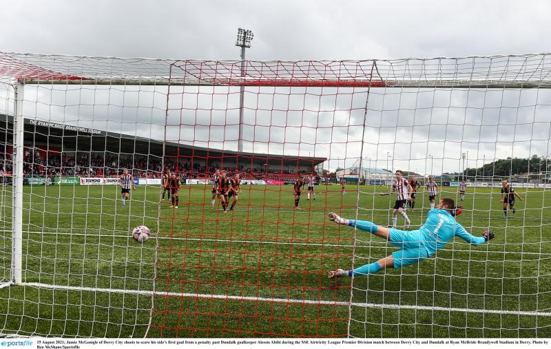 Early second half penalty ends long unbeaten run for Dundalk at the Brandywell