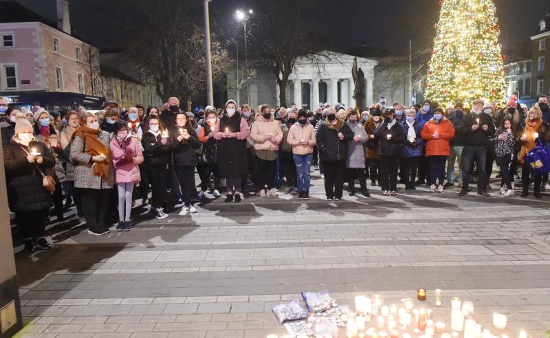 Hundreds gathered in Dundalk for a candle-lit vigil in memory of Ashling Murphy.