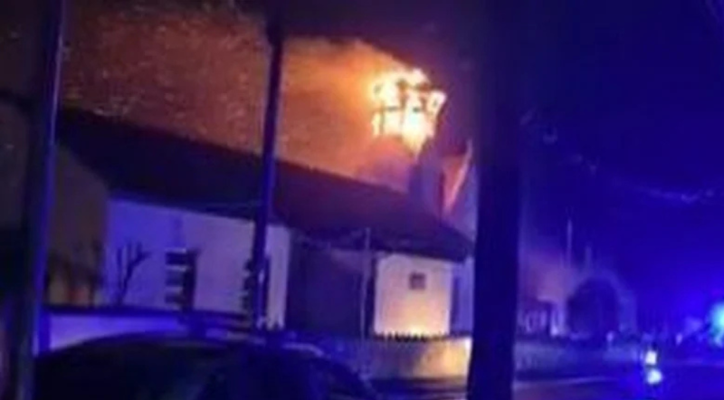 Church spire set on fire after lightning strike in Irish village 