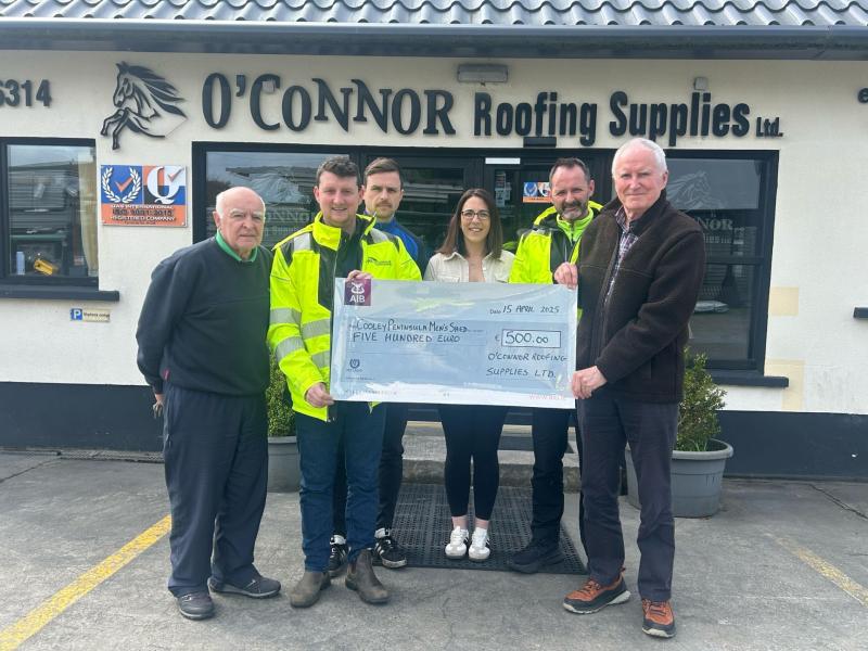 Louth Men's Shed group receives €500 donation from O'Connor Roofing Supplies