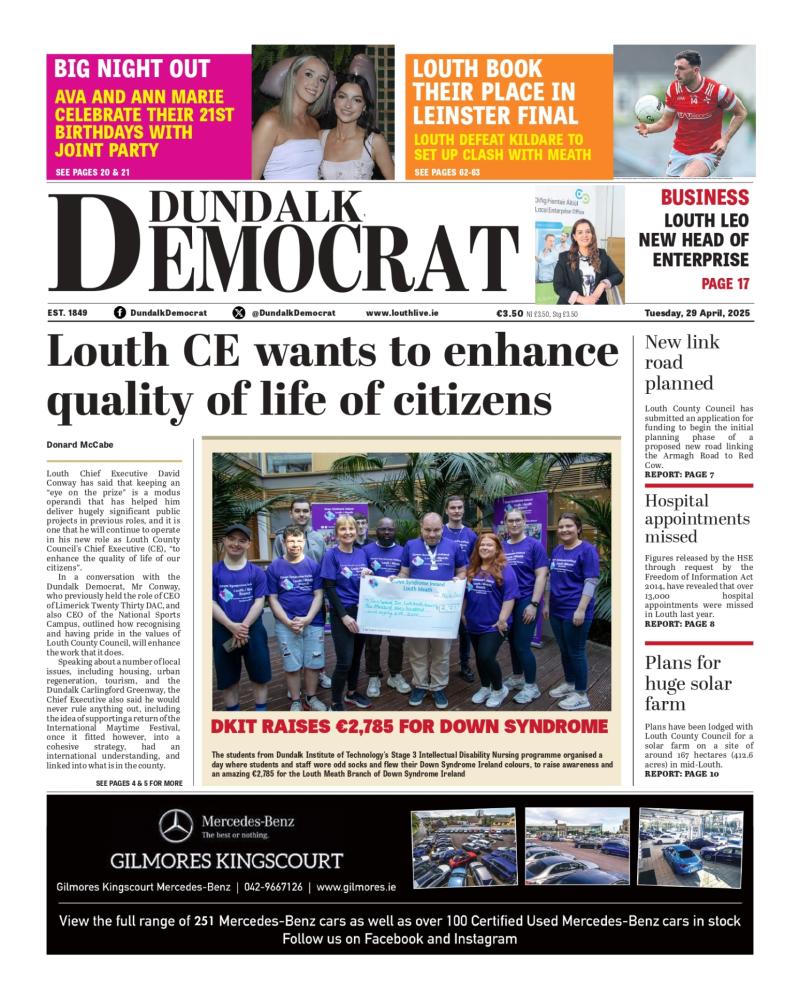 This week's Dundalk Democrat front page: Interview with new Louth Chief Executive