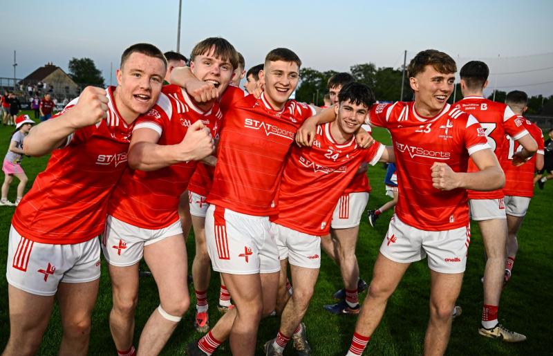 Louth players celebrate after winning the Leinster final. Photo by Seb Daly/Sportsfile
