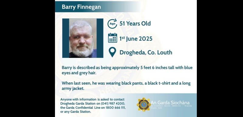 MISSING: Gardai report man (51) missing amid concern for his welfare 
