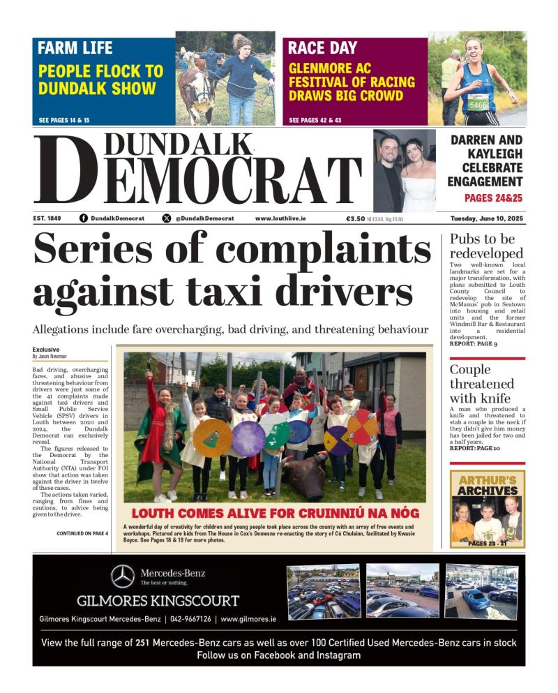This week's Dundalk Democrat front page: Series of complaints against taxi drivers