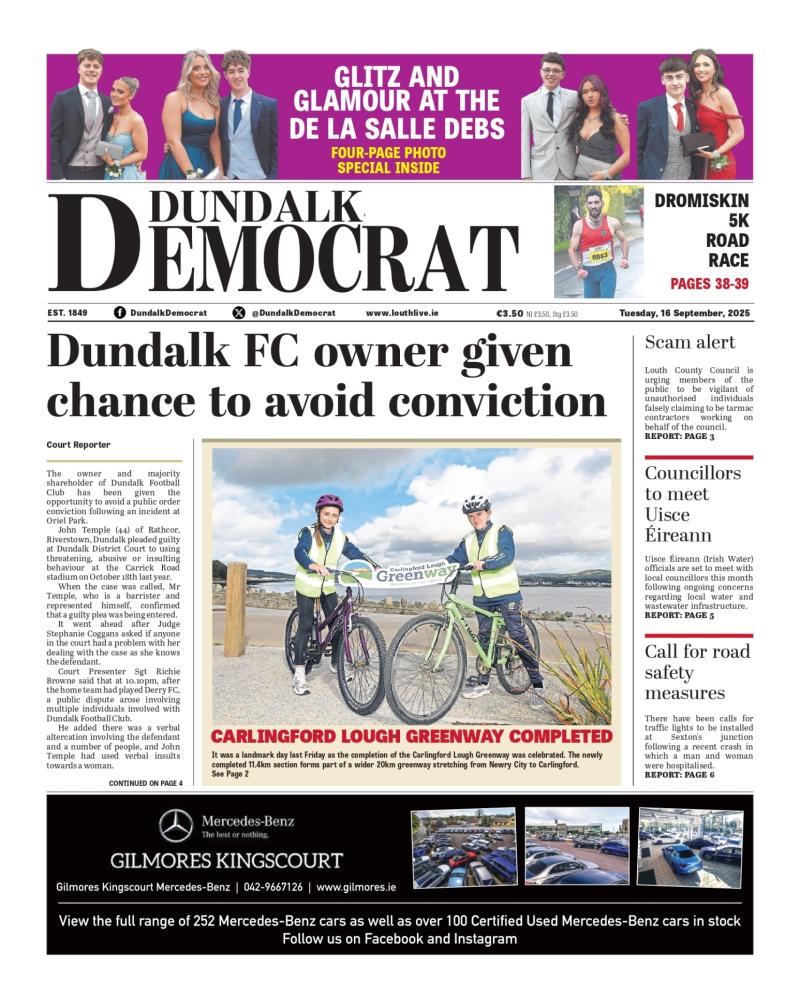 This week's Dundalk Democrat front page: Dundalk FC owner given chance to avoid conviction