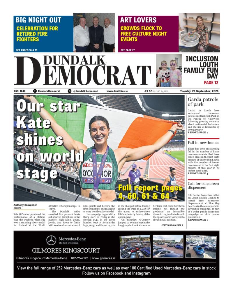 This week's Dundalk Democrat front page: Our star Kate shines on world stage