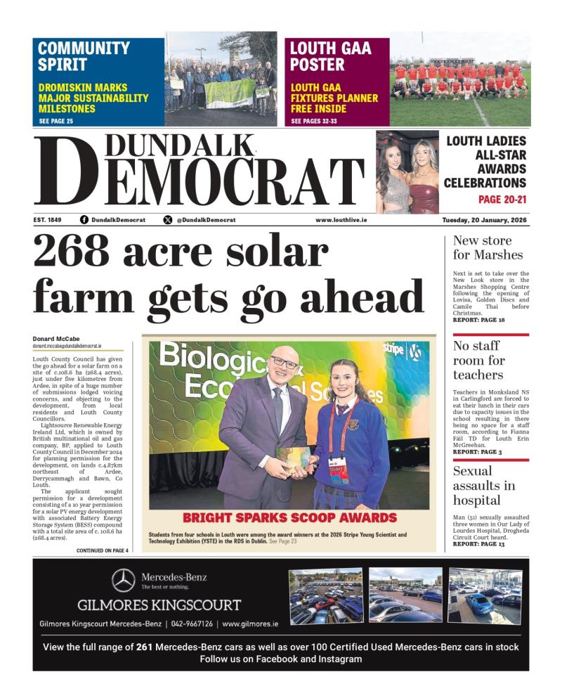 This week's Dundalk Democrat front page 